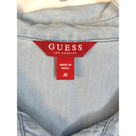 Guess Los Angeles Women Light Wash Denim Button Down Shirt Normcore Minimalist M - Picture 5 of 11